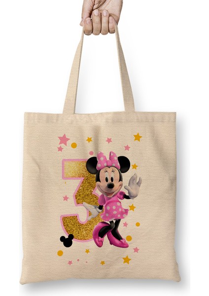 Mini Fare Minnie Mouse 3 Üç Yaş Hediyesi Bez Çanta Uzun Saplı
