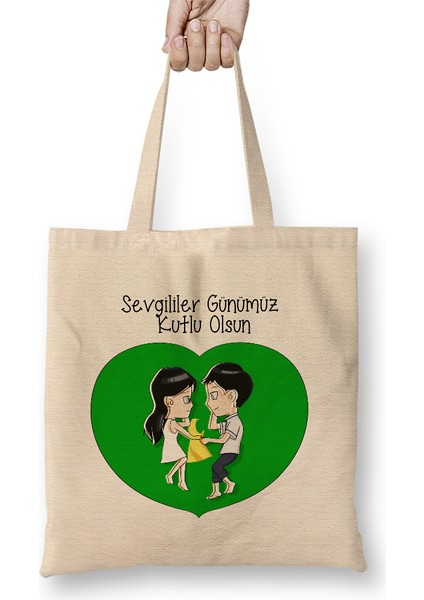 Sevgililer Günü Sevgiliye Hediye 0115 Bez Çanta Uzun Saplı