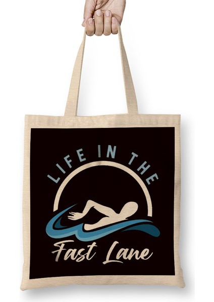 Swimmer Life In Fast Lane Swimming Athlete Water Sports Bez Çanta Uzun Saplı