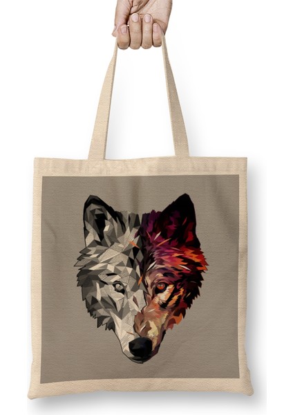 Wolf Low Poly Abstract Bez Çanta Uzun Saplı