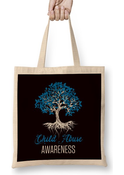 Child Abuse Awareness Tree Blue Ribbon April Child Welfare Bez Çanta Uzun Saplı