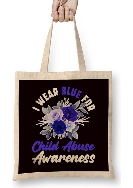 Child Abuse Awareness Blue Ribbon Prevention Month Support Bez Çanta Uzun Saplı