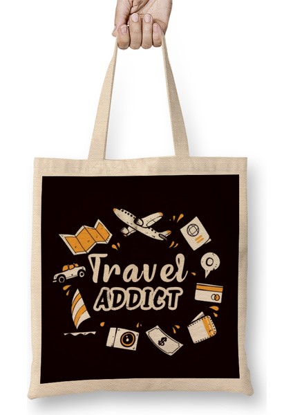 Addict Travel Blogger Traveling Blogging Backpacker Traveler Bez Çanta Uzun Saplı