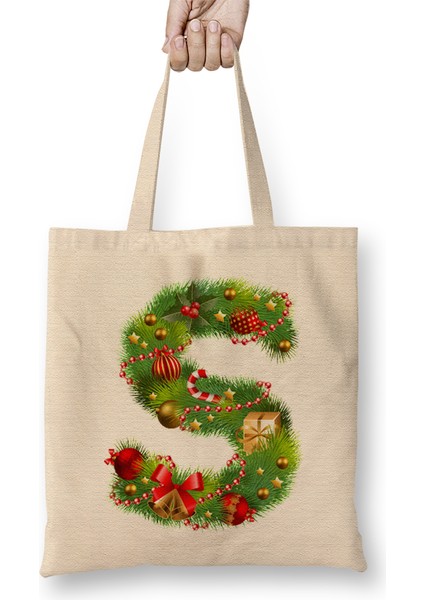 Yeni Yıl Yılbaşı Özel S Harfli Bez Çanta Uzun Saplı