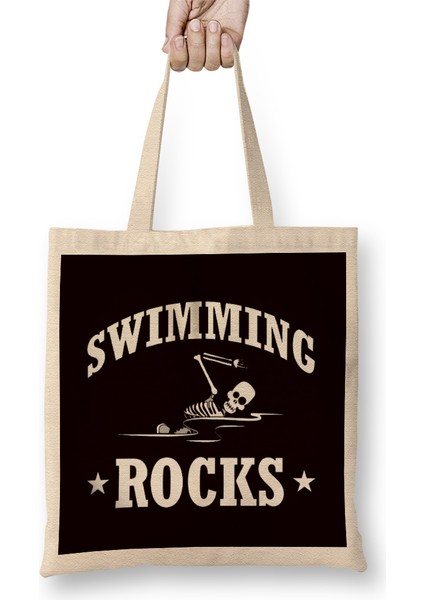Swimming Rocks Skeleton Swimmer Swim Water Sports Athlete Bez Çanta Uzun Saplı