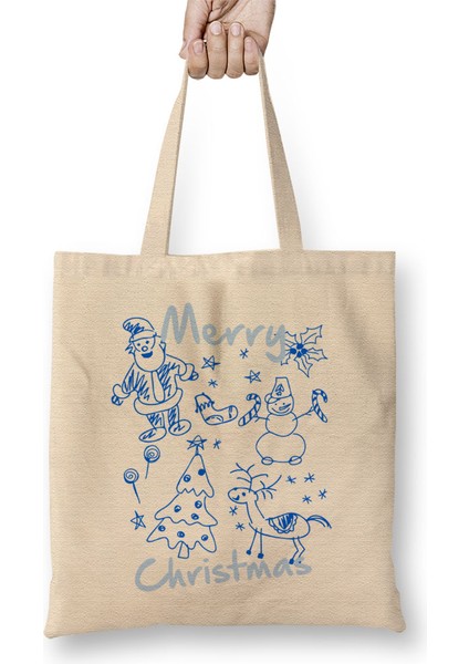 Merry Christmas Doodles Bez Çanta Uzun Saplı