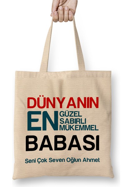 Babalar Günü Babaya Hediye 08 Bez Çanta Uzun Saplı