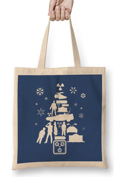Back To The Future Christmas Tree Silhouette White Bez Çanta Uzun Saplı