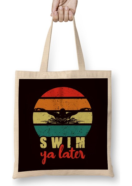 Retro Swim Ya Later Swimmer Water Sports Swimming Pool Coach Bez Çanta Uzun Saplı