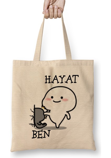 Hayat Beni Sıktı Komik Bez Çanta Uzun Saplı