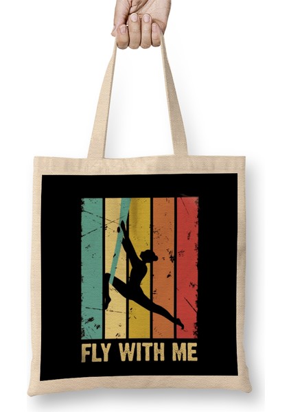 Retro Fly With Me Aerial Silk Aerialist Acrobat Acrobatics Bez Çanta Uzun Saplı