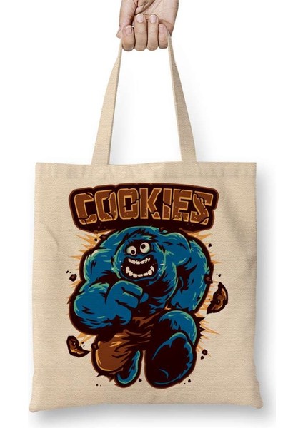 Cookie Monster Kurabiye Canavarı Hulk Bez Çanta Uzun Saplı