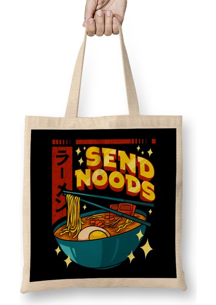 Funny Send Noods Pun Anime Gamer Ramen Kawaii Bez Çanta Uzun Saplı