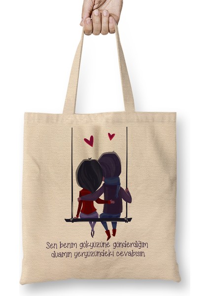 Sevgililer Günü Sevgiliye Hediye 017 Bez Çanta Uzun Saplı