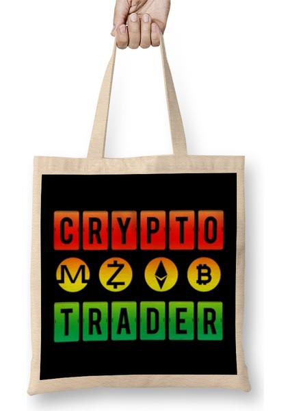 Crypto Trader Bitcoin Blockchain Distressed 01 Bez Çanta Uzun Saplı
