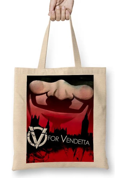 V For Vendetta Freedom Mask Bez Çanta Uzun Saplı