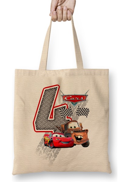 Şimşek Mcqueen 4 Dört Yaş Hediyesi Bez Çanta Uzun Saplı