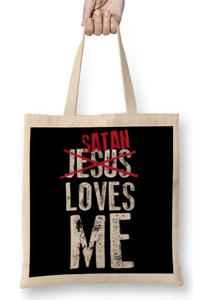 Funny Satanic Satan Loves Me Lucifer Gift Idea Bez Çanta Uzun Saplı