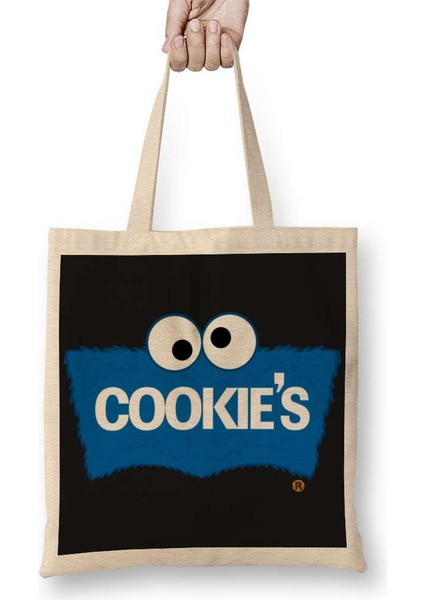 Cookie Monster Cookie's Kurabiye Canavarı Bez Çanta Uzun Saplı