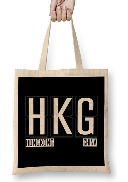 Hkg Hong Kong Souvenir Or Gift Shirt Apparel Bez Çanta Uzun Saplı
