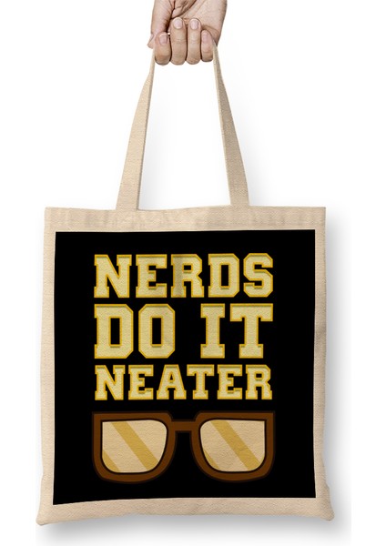Funny Nerds Do It Neater Cool Nerdy Geeky Bez Çanta Uzun Saplı