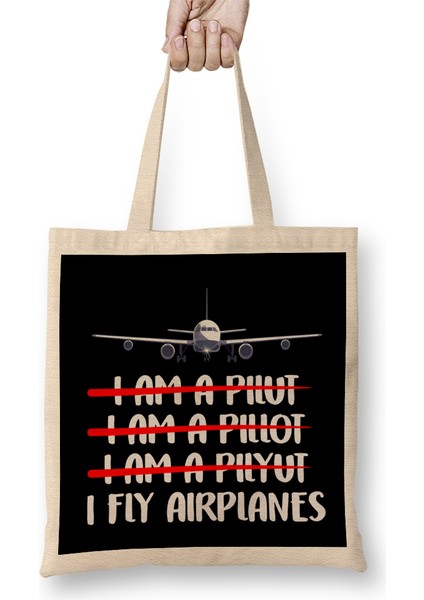 Cute & Funny I Fly Airplanes Pilot Joke Flying Pun Bez Çanta Uzun Saplı