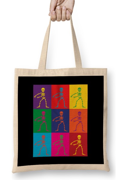 Flossing Pop Art Skeleton Bez Çanta Uzun Saplı