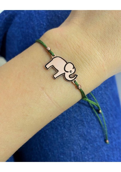 Kadın Gümüş Yeşil Ipli Rose Fil Figürlü Bileklik
