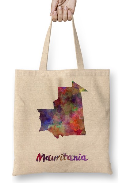Mauritania In Watercolor Bez Çanta Uzun Saplı