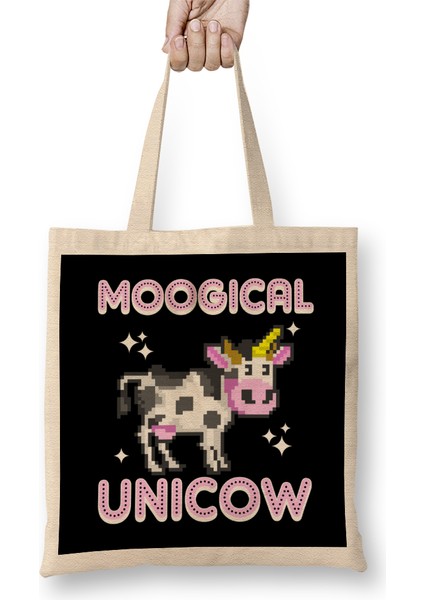 8 Bit Moogical Unicow Cute Magical Unicorn Cow Bez Çanta Uzun Saplı