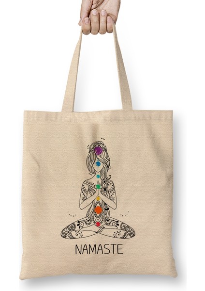 Namaste Meditated Buddha Om Yoga Buddhism Gift Bez Çanta Uzun Saplı