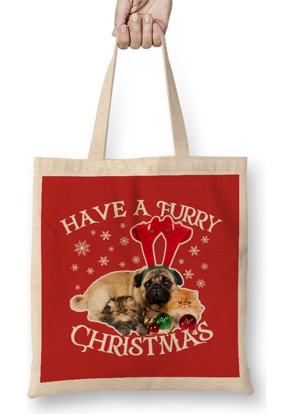 Have A Furry Christmas Dog And Cats Bez Çanta Uzun Saplı
