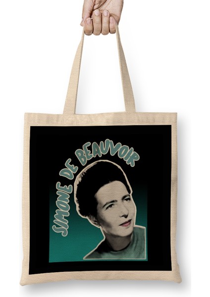 Feminist Simone De Beauvoir Original Stylized Retro Graphic Design Bez Çanta Uzun Saplı