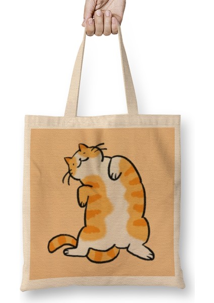 Cute Ginger Cat Orange Tabby Cat Kedi Bez Çanta Uzun Saplı
