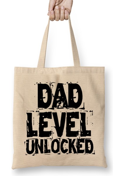 Dad Level Unlocked Gaming New Dad Baby Announcement Fathers Day Daddy To Be Video Game First 01 Bez Çanta Uzun Saplı