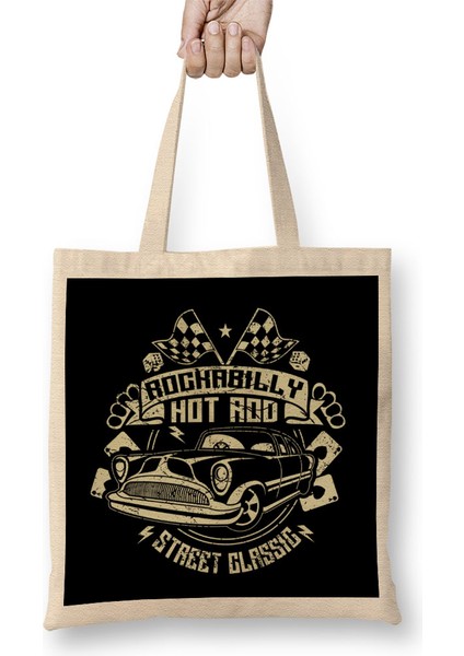 Rockabilly Hotrod Classic Car Bez Çanta Uzun Saplı