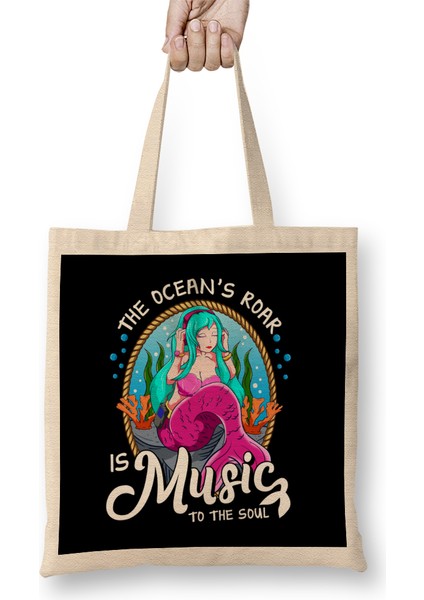 Cute The Ocean's Roar Is Music To The Soul Mermaid Bez Çanta Uzun Saplı