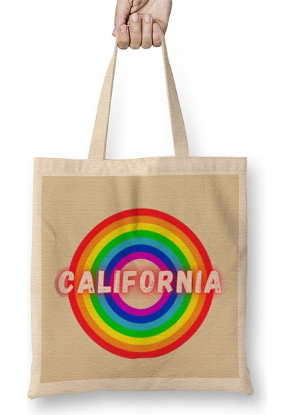 California Vintage Retro Style Art Bez Çanta Uzun Saplı