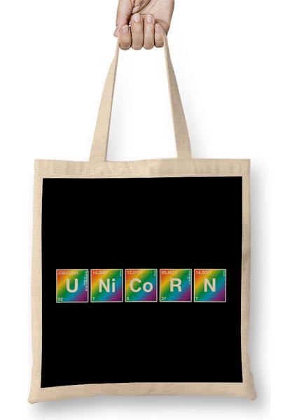 Unicorn Periodic Table Rainbow Bez Çanta Uzun Saplı