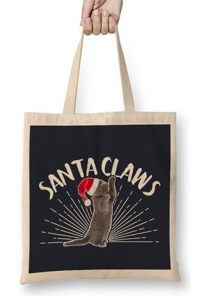 Santa Claws Christmas Cat Bez Çanta Uzun Saplı