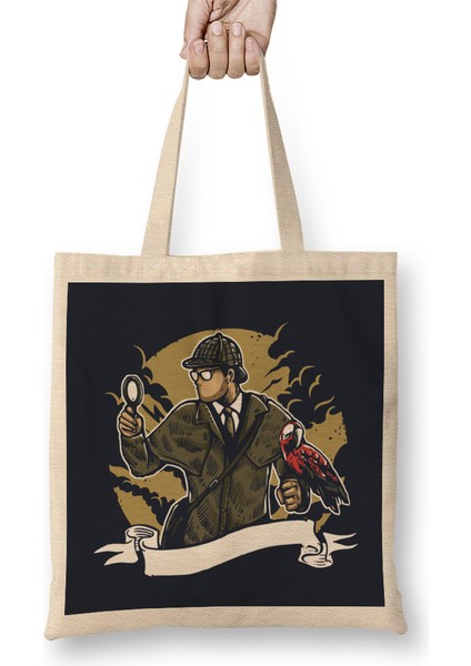 Sherlock Holmes Parrot Magnifying Glass Bez Çanta Uzun Saplı
