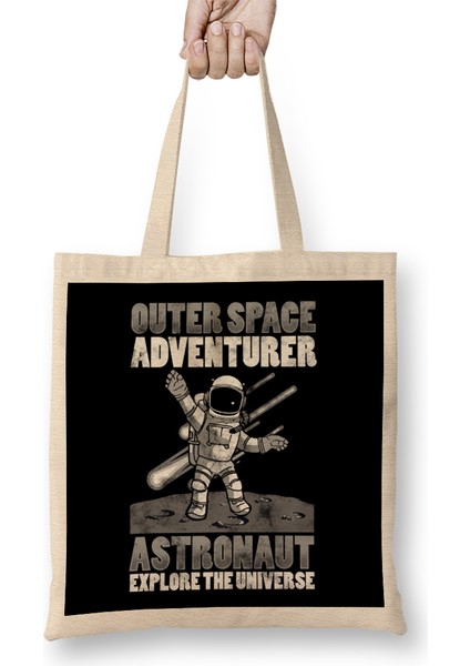 Outer Space Adventurer Astronaut Explore Universe Bez Çanta Uzun Saplı