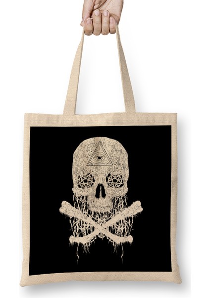 Awesome & Creepy Melting Skull Bones Bez Çanta Uzun Saplı