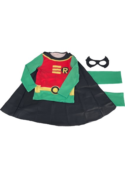 Erkek Çocuk Pelerinli Maskeli Dijital Baskılı Batman Robin Kostümü modelleri