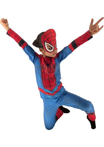 Erkek Çocuk Maskeli Dijital Baskılı Spiderman Örümcek Adam Kostümü