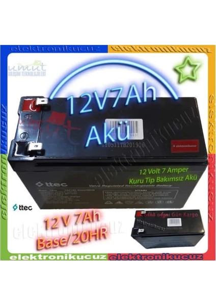 12 Volt 7 Amper - 12V 7AH - 12 V 7 Ah Amper Kuru Tip Akü Ups Güç Kaynağı Aküsü Pili Bataryası
