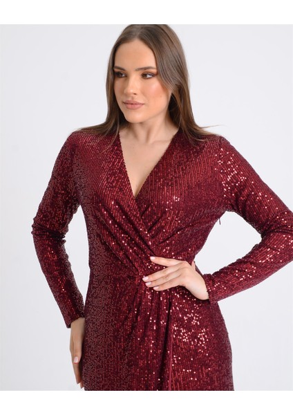 Bordo Payet Kruvaze Uzun Abiye fırsatları