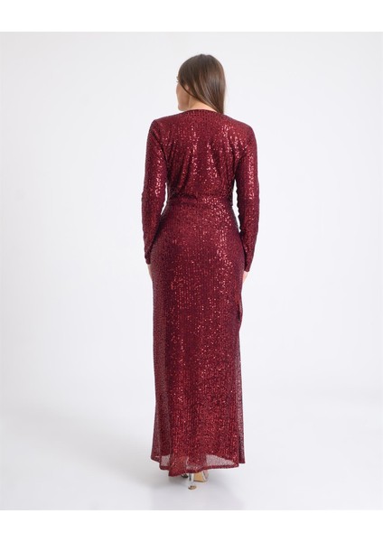 Bordo Payet Kruvaze Uzun Abiye indirimleri