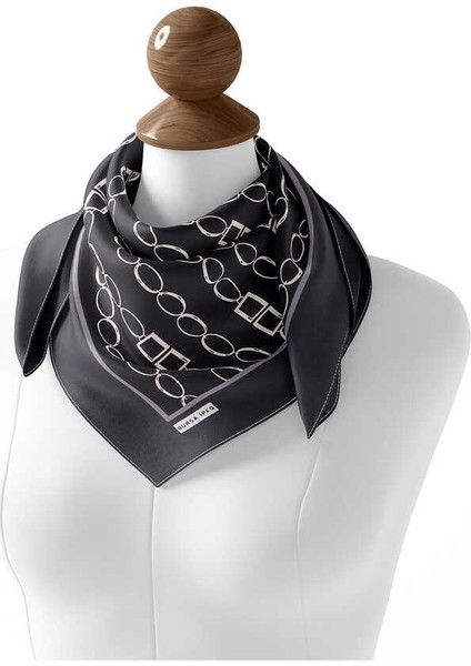 Antrasit Zincir Desen Twill İpek Eşarp fiyatları