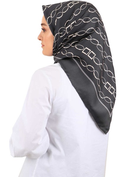 Antrasit Zincir Desen Twill İpek Eşarp modelleri